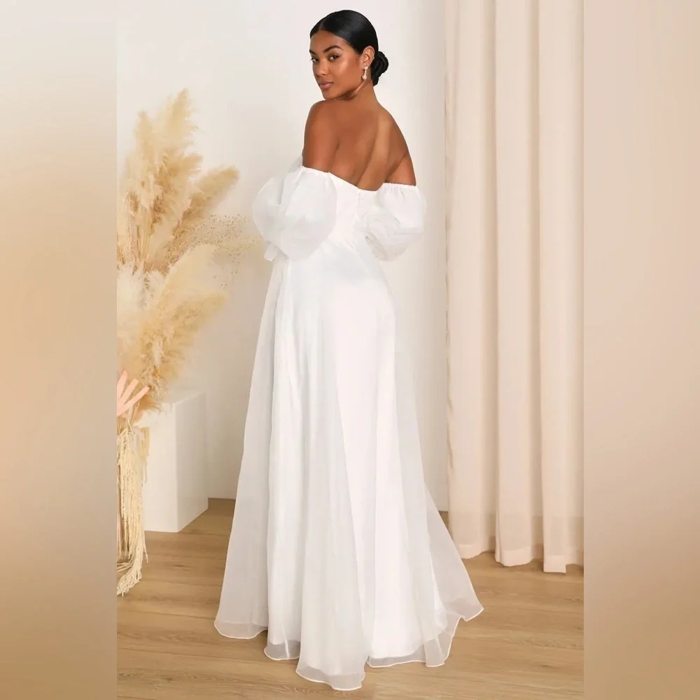 NWT Lulus True Excellence White Bustier Off-The-Shoulder Gown, Size Large - Picture 3 of 15